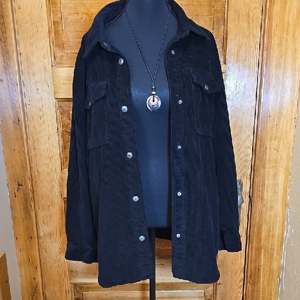 Kensie Black Cabincore Corduroy Shirt Jacket L